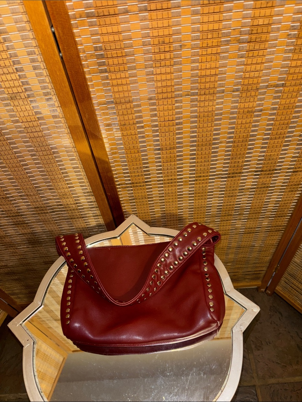 Nine West | Women’s Burgundy Faux Leather Studded Shoulder Bag - Picture 2 of 12